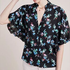 Anthropologie Maeve Aveiro Flutter-Sleeved Buttondown